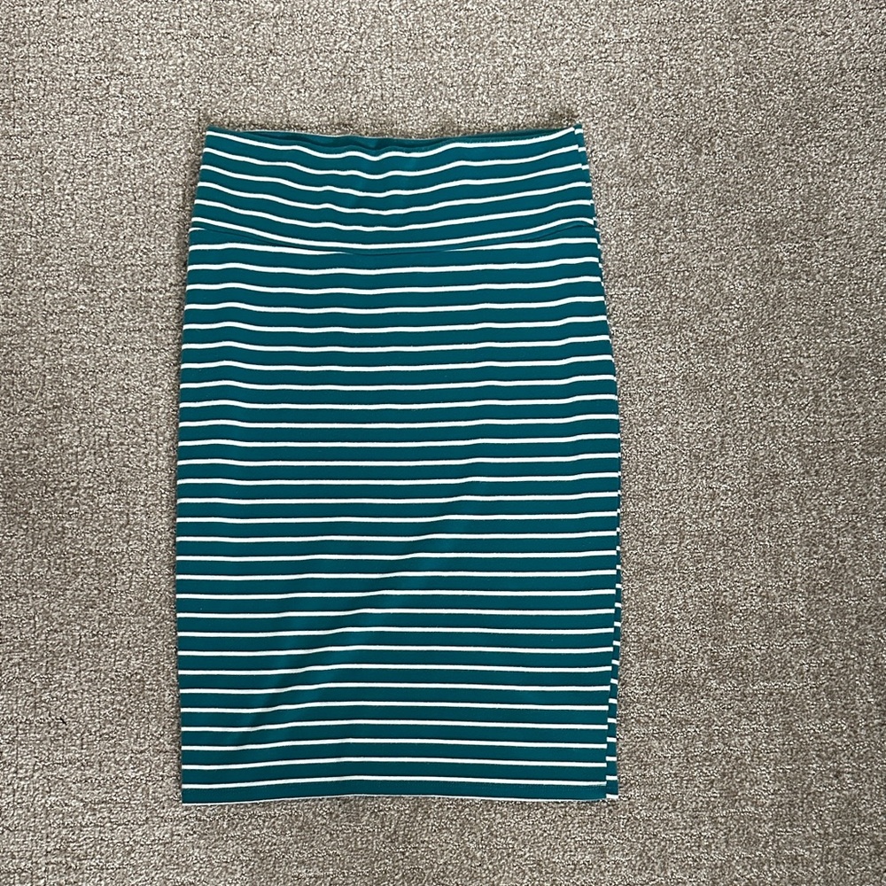 LuLaRoe Teal and White Striped Pencil Skirt